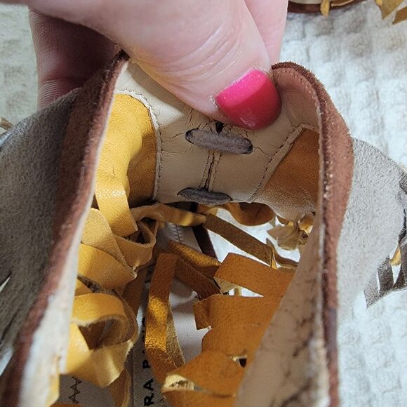 Zara Fringe Tassel‎ Brown Multicolor Suede Stiletto Heel Sandals Size EU 38 7.5 - Picture 10 of 16